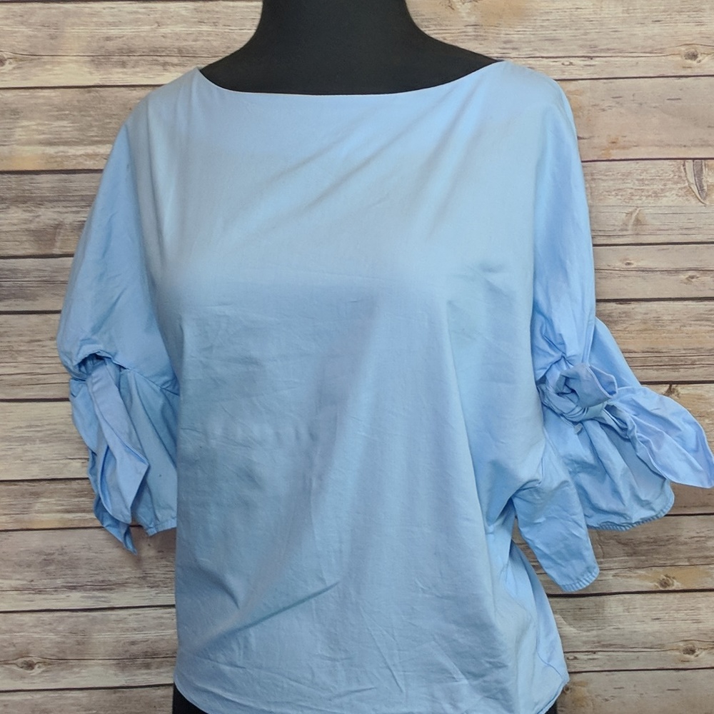 TopShop Blue Tie Shoulder Top